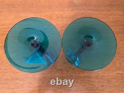Morgantown Glass Peacock Blue Coronet Modern Sonata Candleholders MCM Set of Six