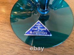 Morgantown Glass Peacock Blue Coronet Modern Sonata Candleholders MCM Set of Six