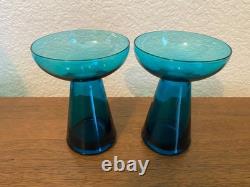 Morgantown Glass Peacock Blue Coronet Modern Sonata Candleholders MCM Set of Six