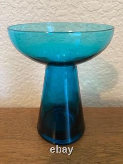 Morgantown Glass Peacock Blue Coronet Modern Sonata Candleholders MCM Set of Six
