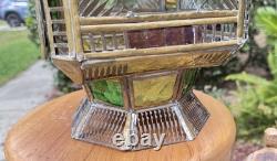 Moroccan Lantern Stained Glass Pierced Metal Candle holder hanging 22 Tall