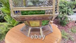 Moroccan Lantern Stained Glass Pierced Metal Candle holder hanging 22 Tall