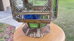 Moroccan Lantern Stained Glass Pierced Metal Candle holder hanging 22 Tall