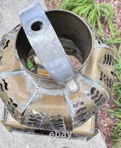 Moroccan Lantern Stained Glass Pierced Metal Candle holder hanging 22 Tall