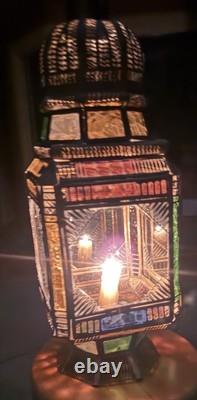 Moroccan Lantern Stained Glass Pierced Metal Candle holder hanging 22 Tall