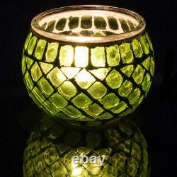 Mosaic Glass Candle Holder Jar Tealight Holders with 8 Hour Tea Light Candles