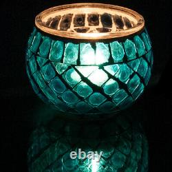 Mosaic Glass Candle Holder Jar Tealight Holders with 8 Hour Tea Light Candles