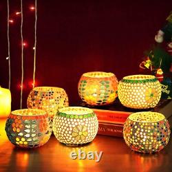 Mosaic Glass Tealight Candle Votive Holders for Home Decoration and Gifts Center