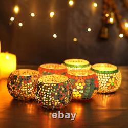 Mosaic Glass Tealight Candle Votive Holders for Home Decoration and Gifts Center