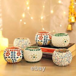 Mosaic Glass Tealight Candle Votive Holders for Home Decoration and Gifts Center