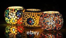 Mosaic Turkish Moroccan Glass Tea Light Candle Holders(Set of 3) Free Shipping