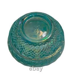 Mosser Glass Fairy Lamp HP Blue Butterfly On Aqua Opalescent Iridized Signed
