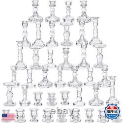 Mumufy 40 Pcs Glass Crystal Taper Candle Holders Clear Glass Candlestick Holder