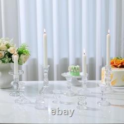 Mumufy 40 Pcs Glass Crystal Taper Candle Holders Clear Glass Candlestick Holder
