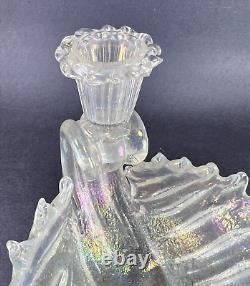 Murano Barovier E Toso Iridescent Fanned Conch Shell Candle Stick Holder 60's