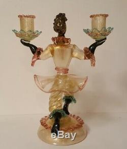 Murano Barovier Toso Blackamoor Double Candle Holder Candlestick Venetian Glass