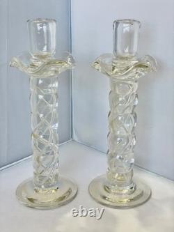 Murano Clear Crystal Glass Air Twist Stem Candlestick Holders
