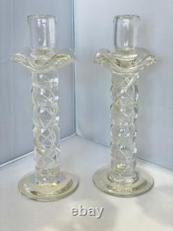 Murano Clear Crystal Glass Air Twist Stem Candlestick Holders