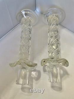 Murano Clear Crystal Glass Air Twist Stem Candlestick Holders