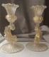 Murano Decorative Glass Dolphin Candlestick Holders Clear Gold Pair