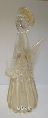 Murano Glass Angel Candle Holder Figurine 10.25 Inch Gold And Clear