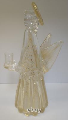 Murano Glass Angel Candle Holder Figurine 10.25 Inch Gold And Clear