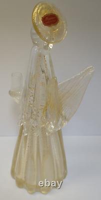 Murano Glass Angel Candle Holder Figurine 10.25 Inch Gold And Clear