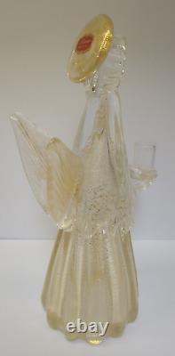 Murano Glass Angel Candle Holder Figurine 10.25 Inch Gold And Clear