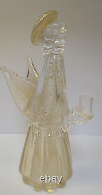 Murano Glass Angel Candle Holder Figurine 10.25 Inch Gold And Clear