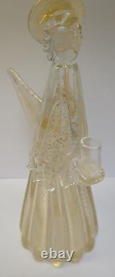 Murano Glass Angel Candle Holder Figurine 10.25 Inch Gold And Clear