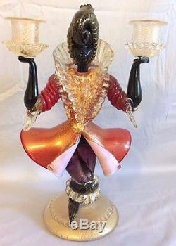 Murano Glass Candle Holder Kneeling Moro Venetian Sculpture 24 Karat Gold