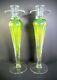 Murano Green Irridescent Glass Candle Sticks With Controlled Bubbles 13 In Tall