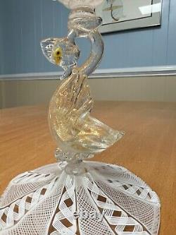 Murano Latticino Glass Swan Candle Stick