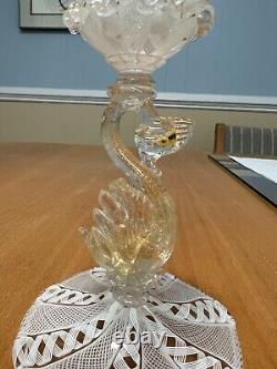 Murano Latticino Glass Swan Candle Stick