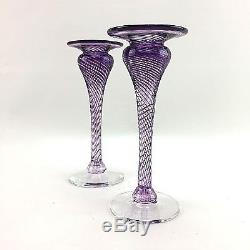Murano Purple Candle Holders Candlesticks 7 Art Glass Swirled (2)