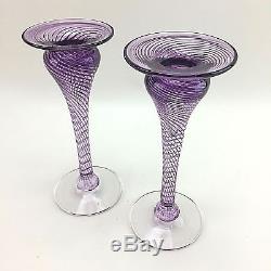 Murano Purple Candle Holders Candlesticks 7 Art Glass Swirled (2)
