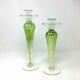 Murano Vtg Green Iridescent Glass Candle Sticks Controlled Bubbles 13 And 11