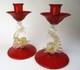 Murano Art Glass Candle Holders Ruby Red Swirl Gold Fleck Dolphin 2 Candlesticks