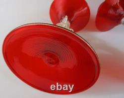 Murano art glass candle holders ruby red swirl gold fleck dolphin 2 candlesticks