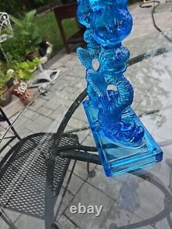 Museum of Modern Art Pair of Blue Opalescent Dolphin Candlesticks Art Deco