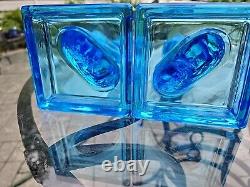 Museum of Modern Art Pair of Blue Opalescent Dolphin Candlesticks Art Deco