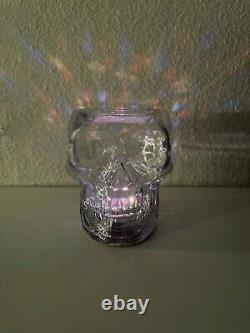 NEW 2021 Bath & Body Works Halloween Glass Skull 3 Wick Candle Holder Lights Up
