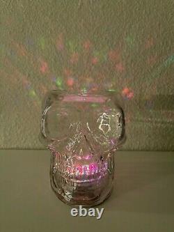 NEW 2021 Bath & Body Works Halloween Glass Skull 3 Wick Candle Holder Lights Up
