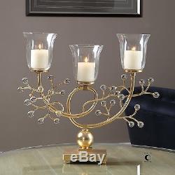 New 24 Richmetallic Gold Metal Candelabra Candle Holder Glass Bead Accents