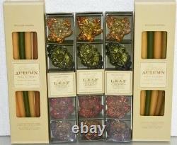 NEW 36 PC Williams Sonoma 24 Autumn Tiny Tapers Candles + 12 Leaf GLASS Holders