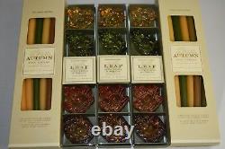 NEW 36 PC Williams Sonoma 24 Autumn Tiny Tapers Candles + 12 Leaf GLASS Holders