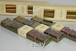 NEW 36 PC Williams Sonoma 24 Autumn Tiny Tapers Candles + 12 Leaf GLASS Holders