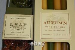 NEW 36 PC Williams Sonoma 24 Autumn Tiny Tapers Candles + 12 Leaf GLASS Holders