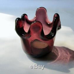 NEW PLUM Splash Votive Candle holder by Fire and Light Recycled glass. SIGNED