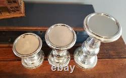 NEW Pottery Barn Antique Mercury Glass Pillar Candle Holder Silver Set of 3